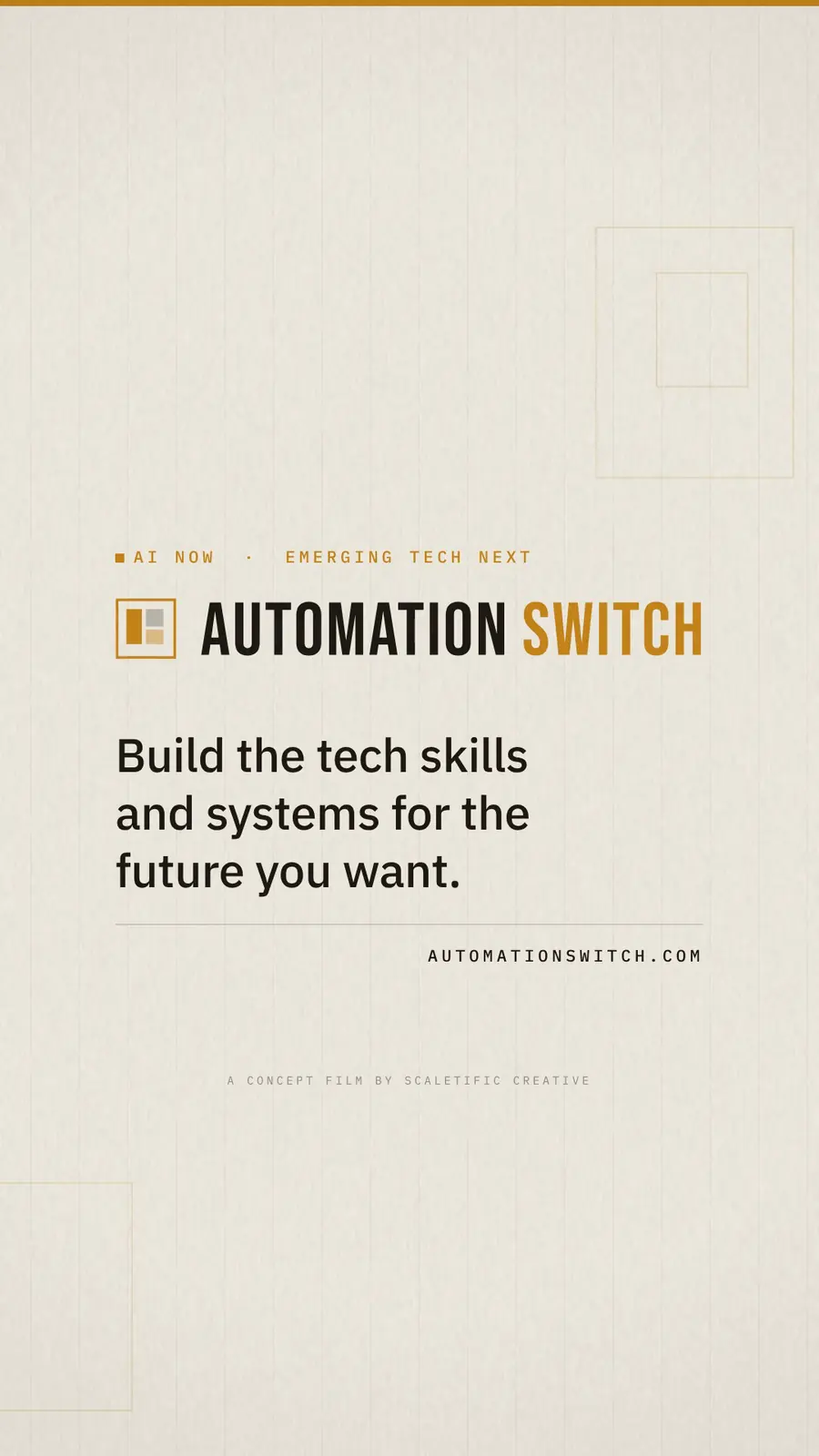 Vertical Automation Switch end card with the brand promise and Scaletific Creative film credit